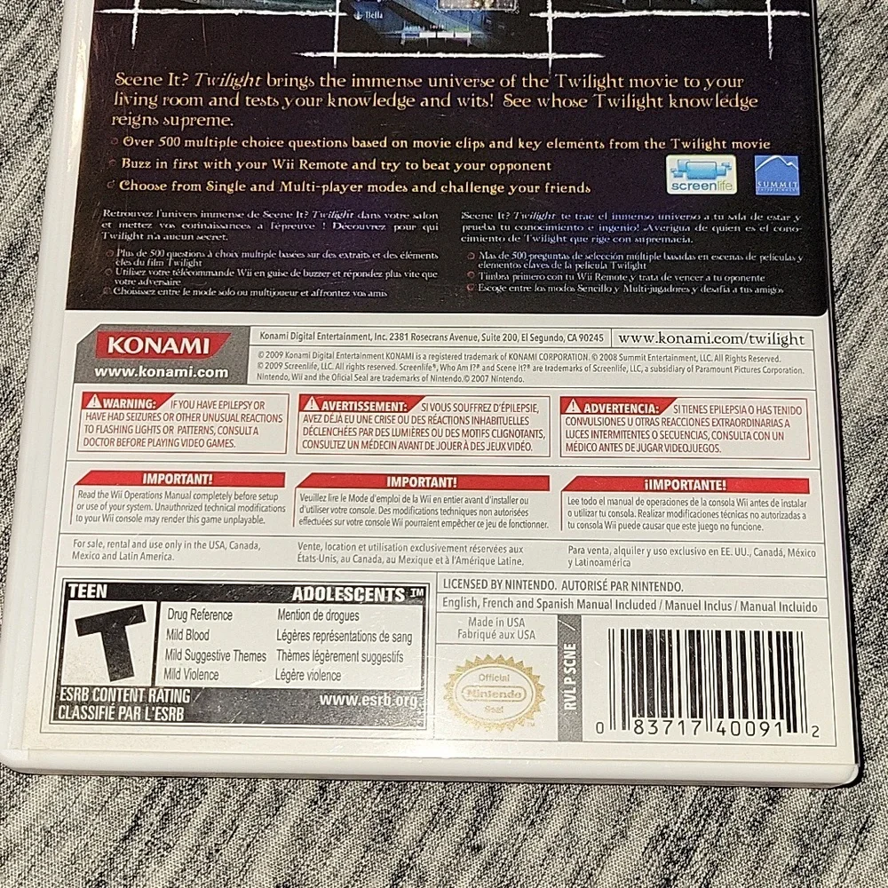 Nintendo Wii Game - Scene It? Twilight Edition Used Condition